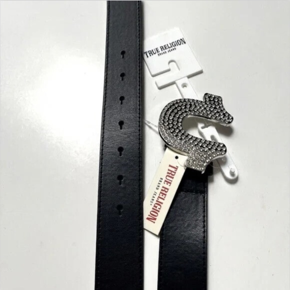 NWT Original TRUE RELIGION Horseshoe Belt Rhinestone Buckle Black Size 1X main image 6